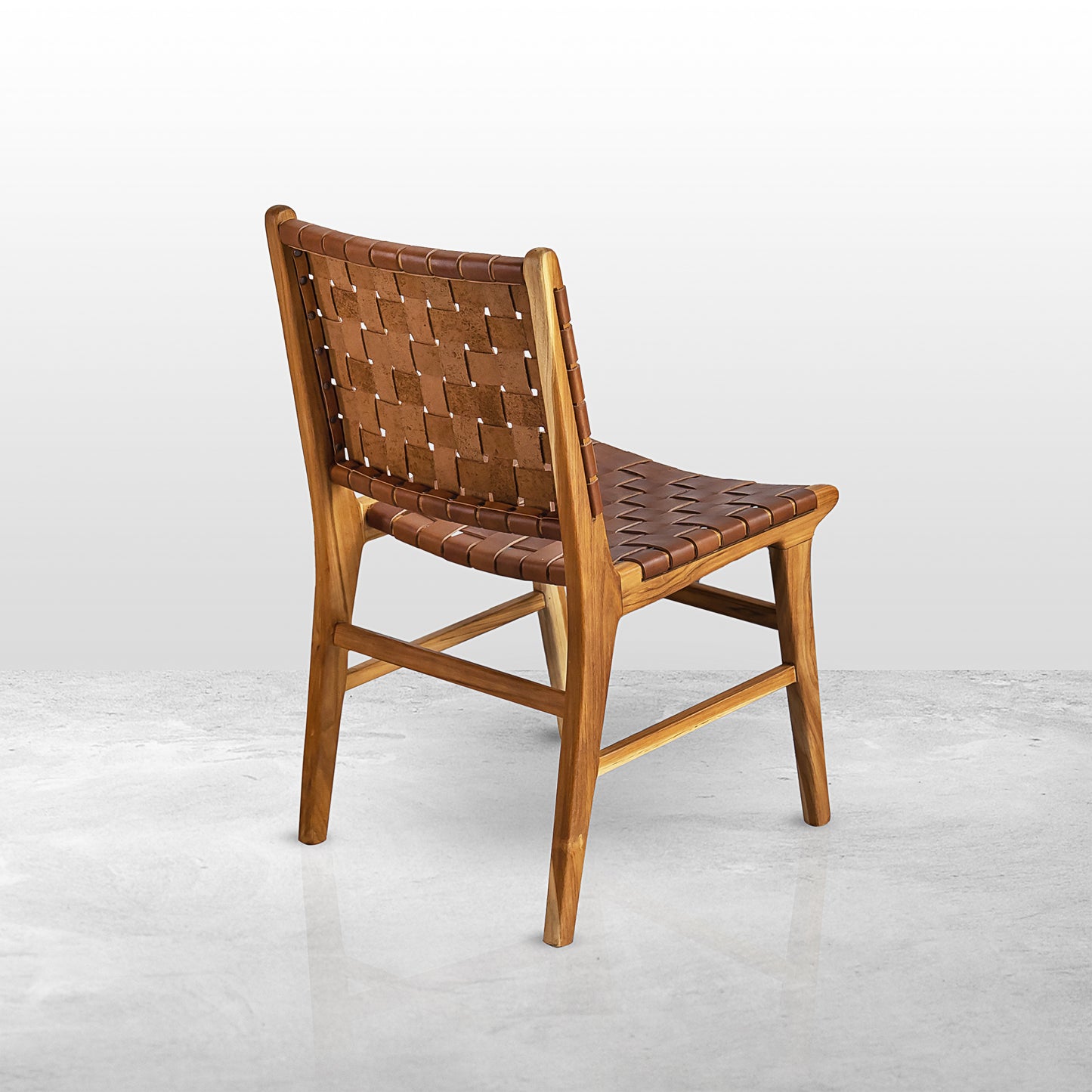 Master's Teak Wood Chair with Woven Brown Water Buffalo Leather