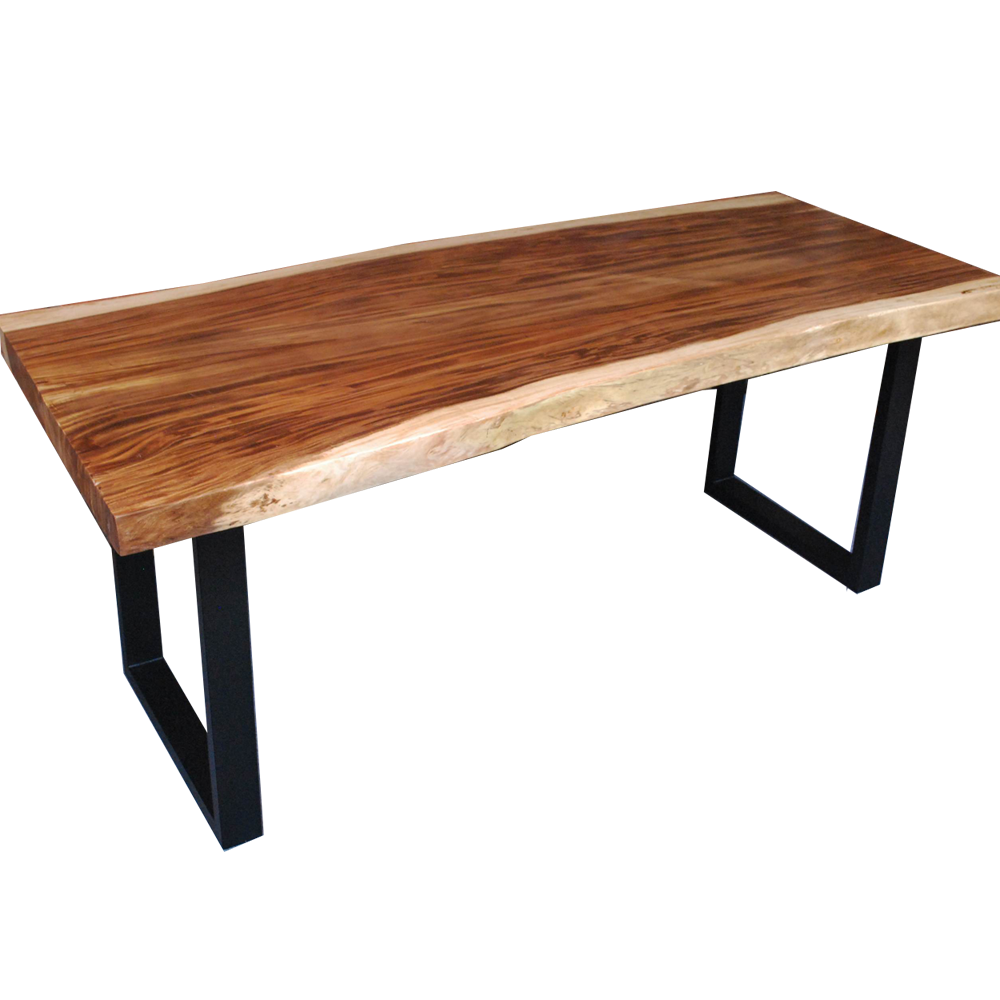 Suar Wood Slice Table with Steel Legs