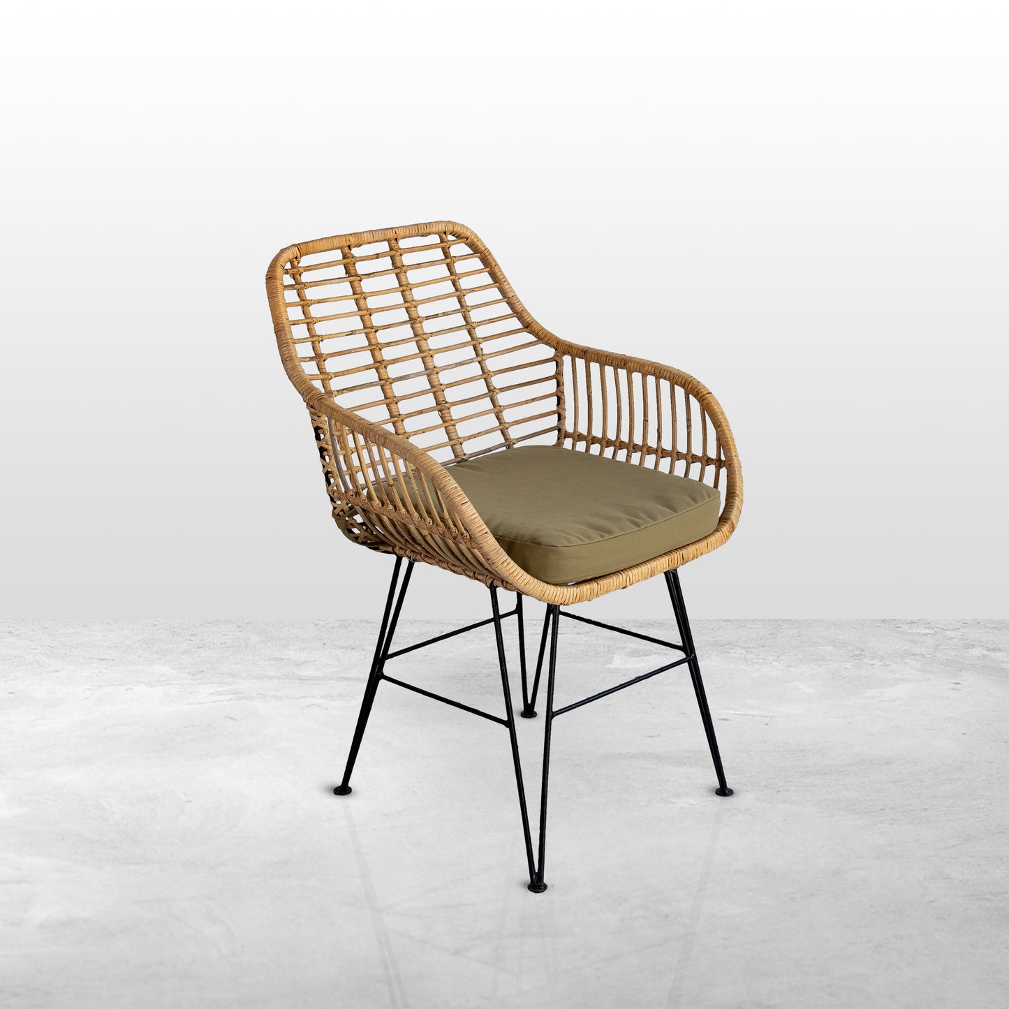 Metal and Woven Rattan Studio Chair