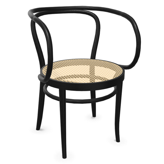 Black Teak Wood Chair with Woven Rattan Seating Area