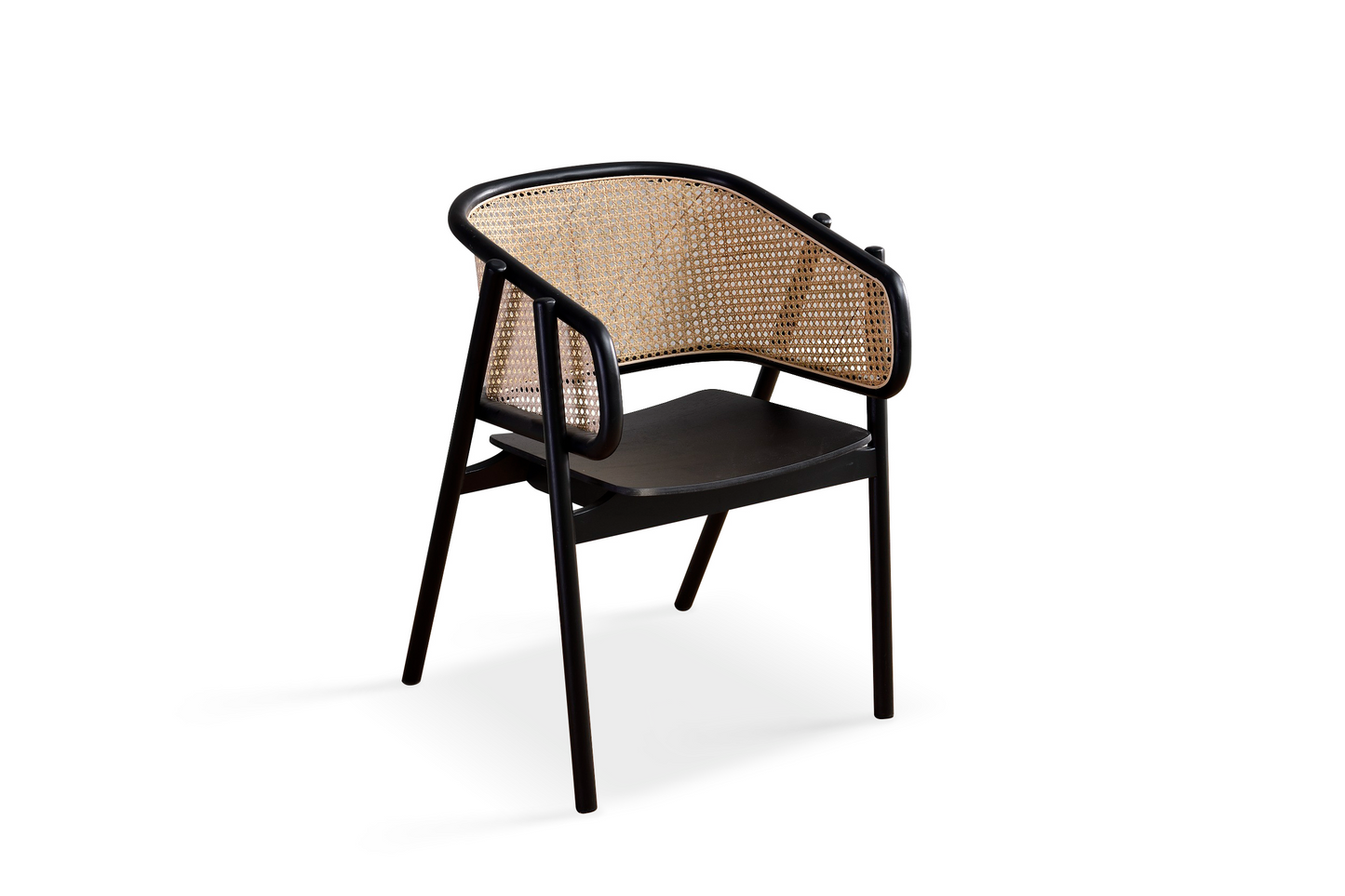 Black Treated Teak Wood Chair with Woven Rattan