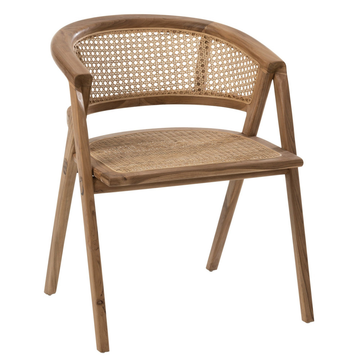 Round Studio Teak Wood Chair with Woven Rattan