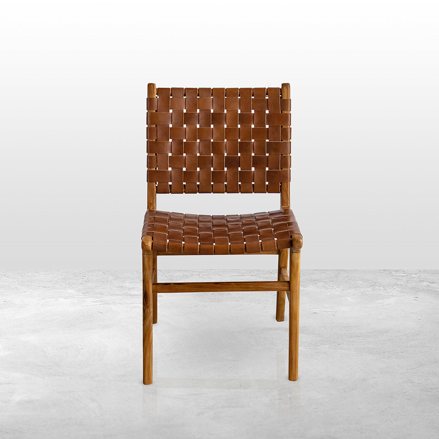 Master's Teak Wood Chair with Woven Brown Water Buffalo Leather