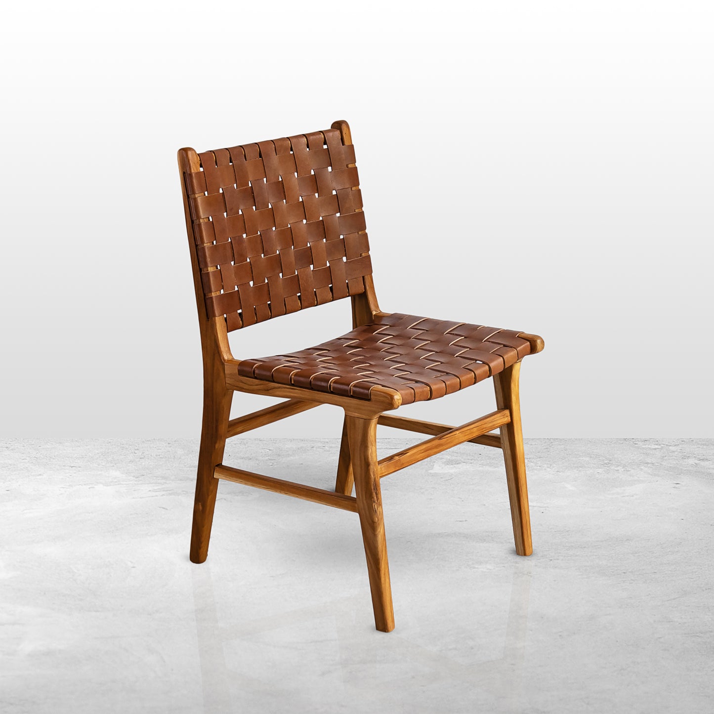 Master's Teak Wood Chair with Woven Brown Water Buffalo Leather