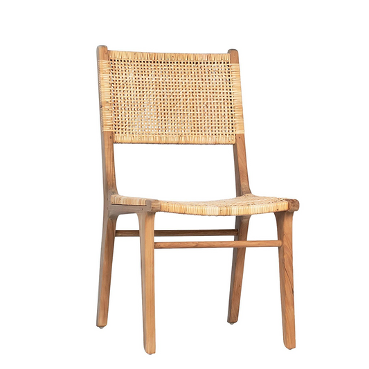 Light Teak Wood Chair with Fine Woven Rattan