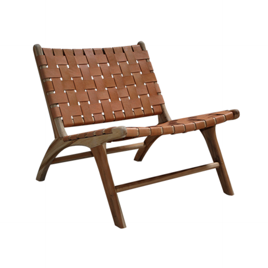 Relax Teak Wood Chair with Woven Brown Water Buffalo Leather