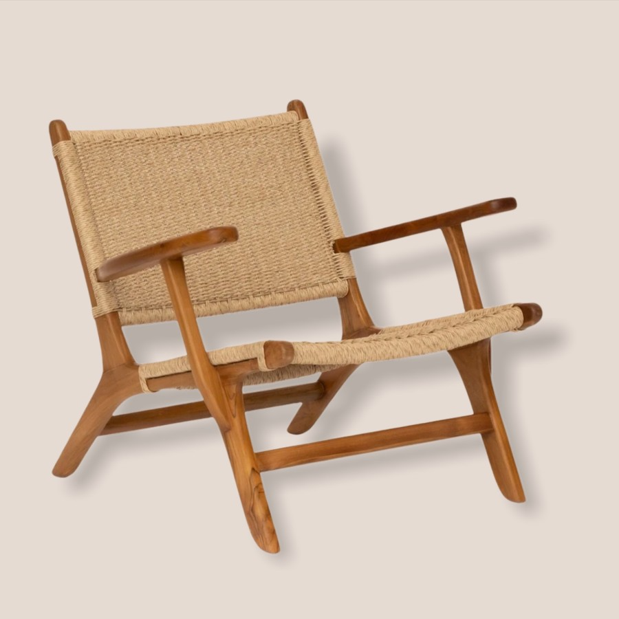 Relax Teak Wood Chair with Arm Rest and Textile Knitting