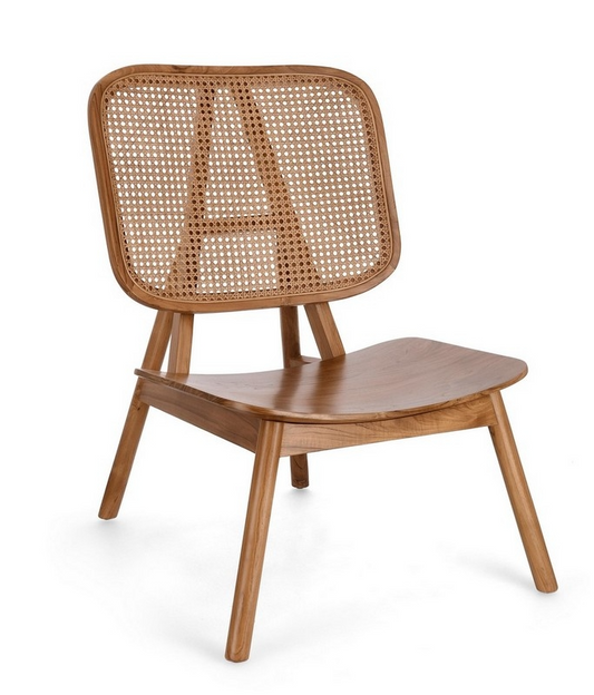 Classic Dark Teak Wood Chair with Rattan Back Rest