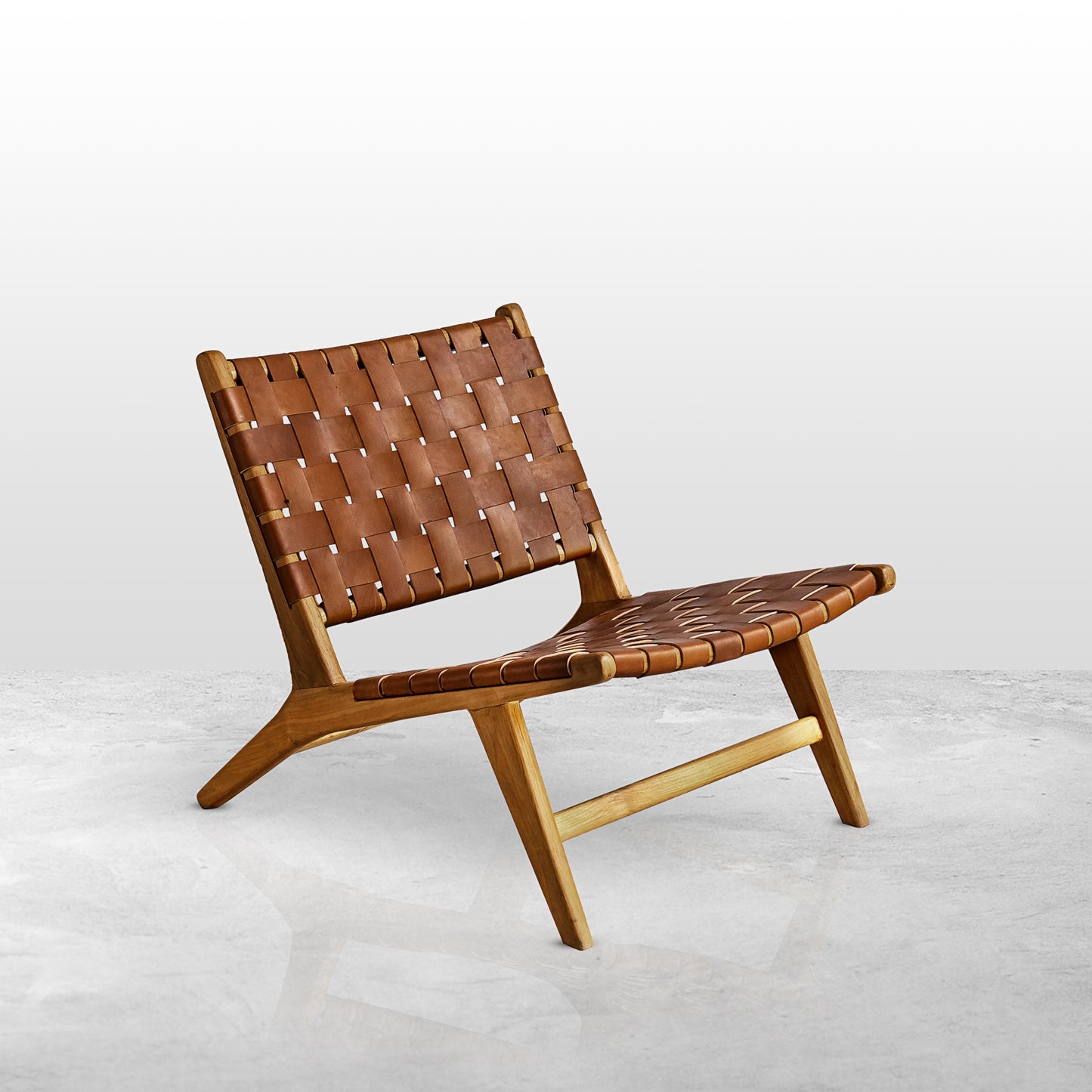 Master's Teak Wood Chair with Woven Brown Water Buffalo Leather