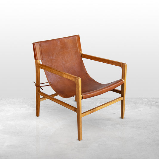 Relax Master's Teak Wood Chair with Full Brown Water Buffalo Leather Piece