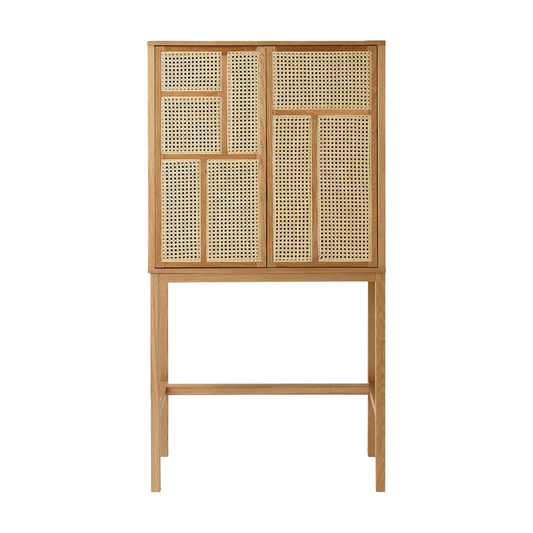 Teak Wood and Woven Rattan Unique Cabinet