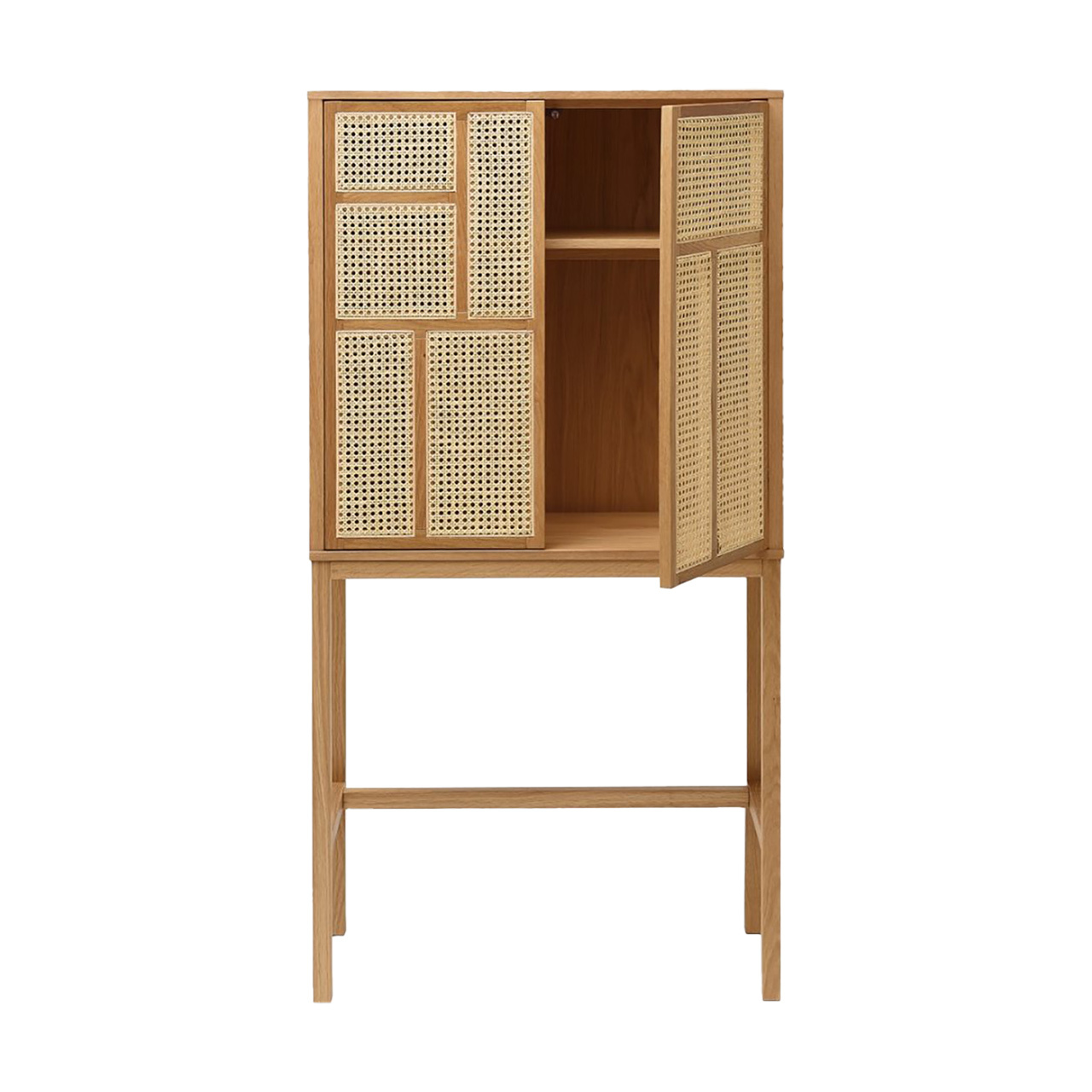 Teak Wood and Woven Rattan Unique Cabinet