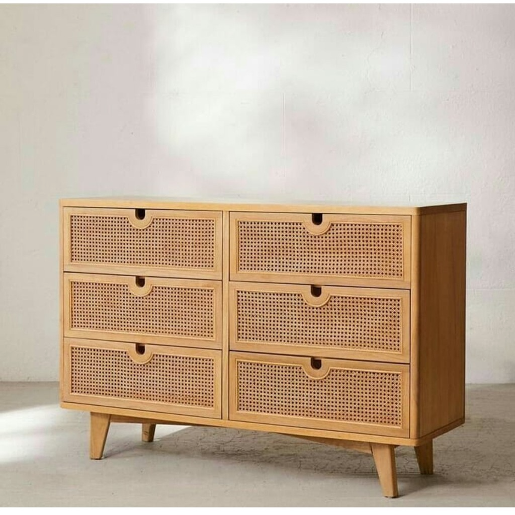 Luxurious Teak Wood Cabinet with Drawers and Fine Rattan Net