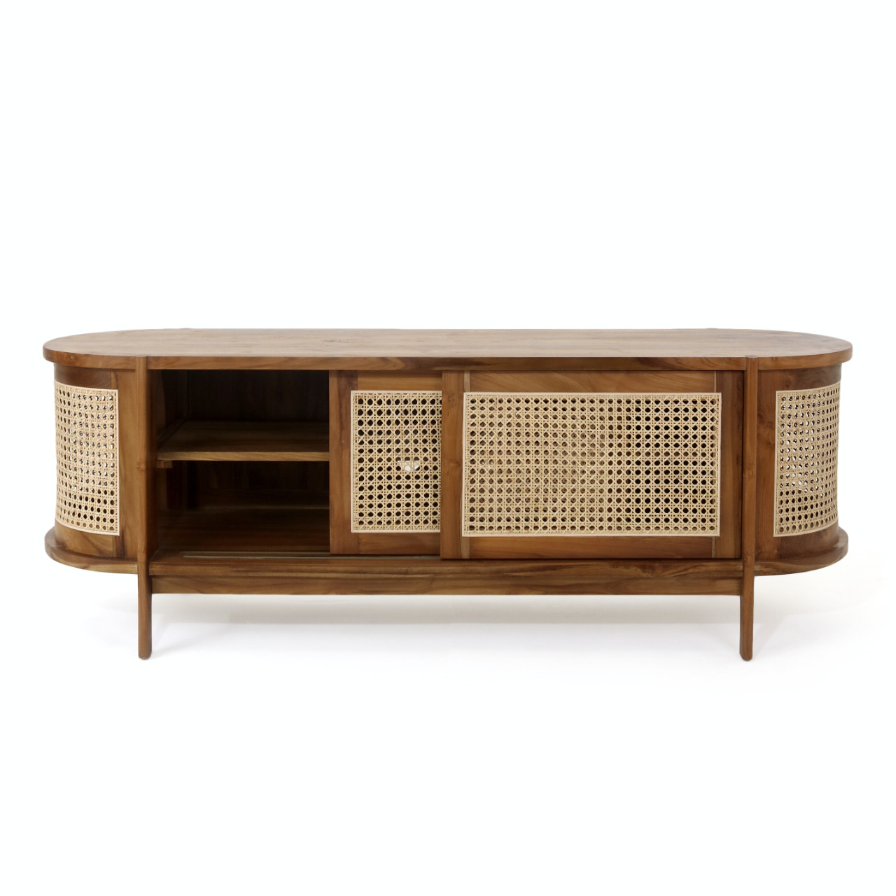 Island Heritage Dark Teak Wood and White Woven Rattan Cabinet