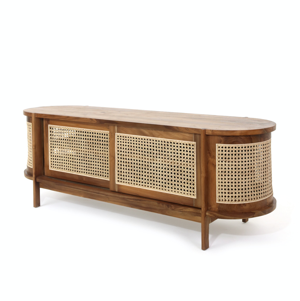 Island Heritage Dark Teak Wood and White Woven Rattan Cabinet