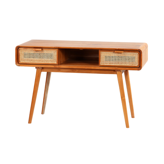 Teak Wood Authentic Jungle TV Console or Minimal Desk with Rattan