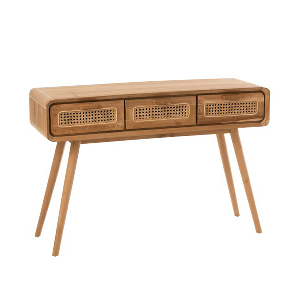 Teak Wood Console with Rattan Decorated Drawers