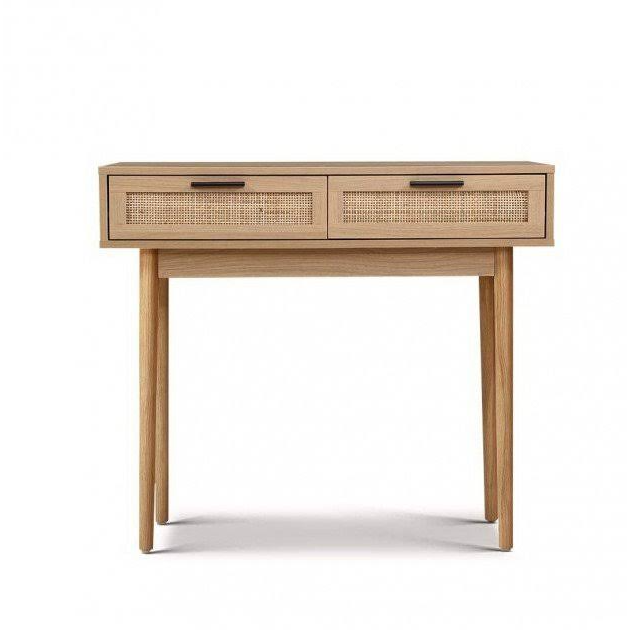 Minimal Teak Wood Console with Fine Rattan Decorations