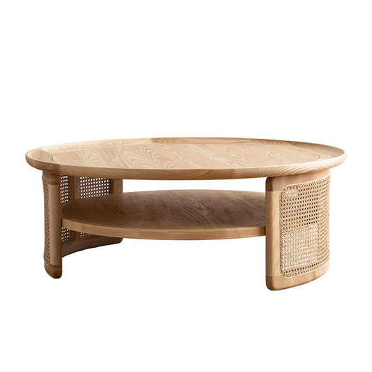 Master's Teak Wood Living Room Table with Woven Rattan