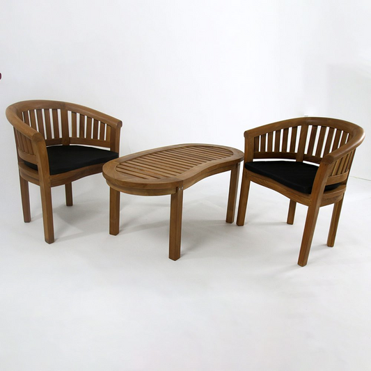 Peanut Coffee Table and 2 Banana Chairs With Cushions