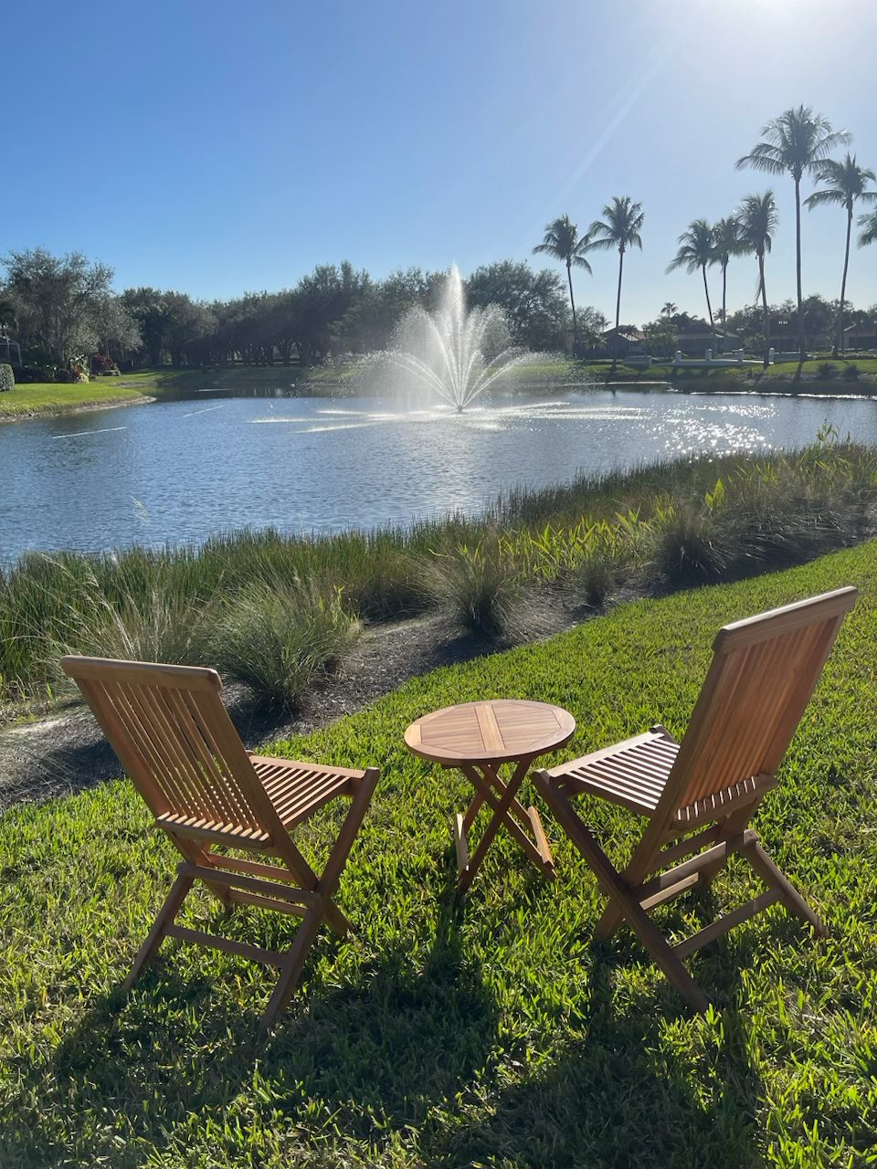 Round Picnic Table Set with 2 Folding Side Chairs with Cushion