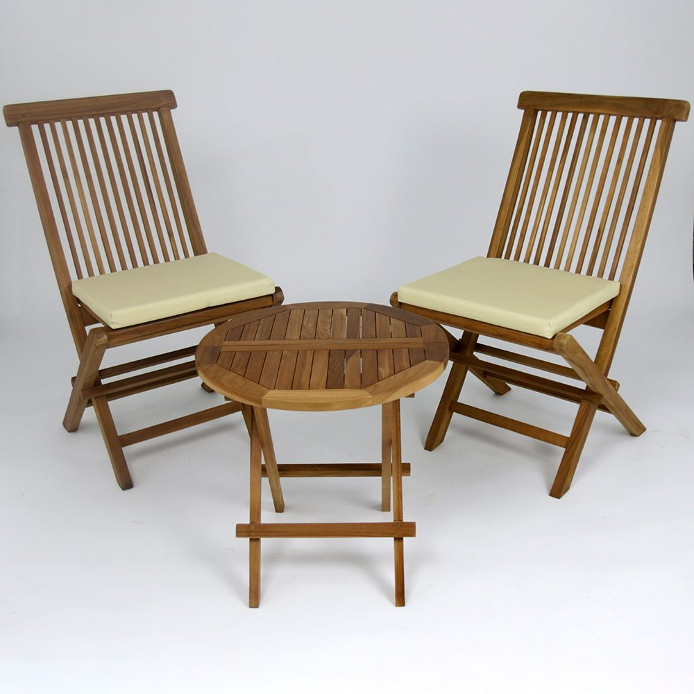 Round Picnic Table Set with 2 Folding Side Chairs with Cushion