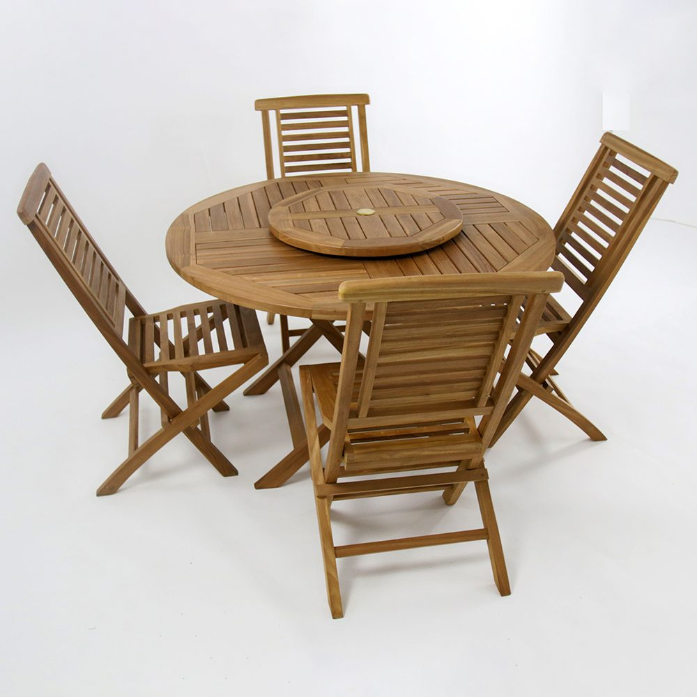 Round Fold Table with 4 Hampton Chairs with Cushions