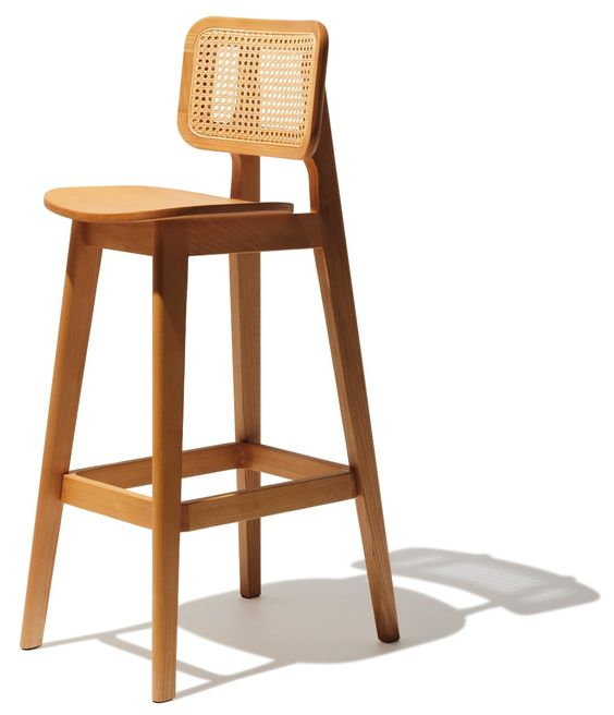 High Teak Wood and Rattan Stool