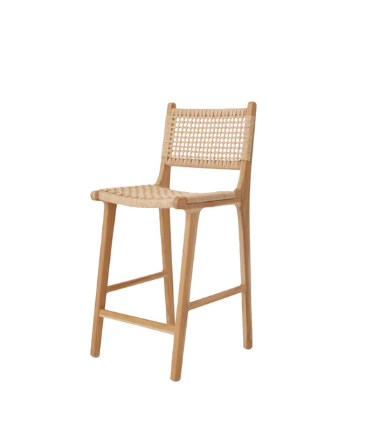 High Teak Wood Stool with Natural Knitting