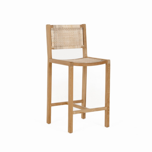 Square Teak Wood High Stool with Knitting