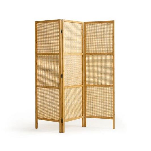 Fine Teak Wood and Woven Rattan Room Divider