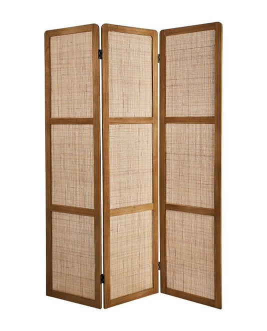 Dark Teak Wood Divider with Light Textile