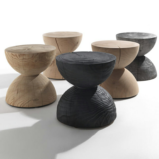 Sliced Sphere Teak Wood Stool