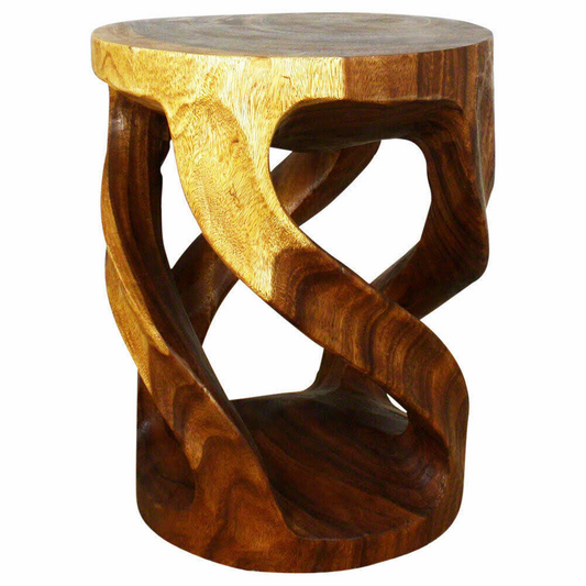 Round Suar Wood Spiral Stool