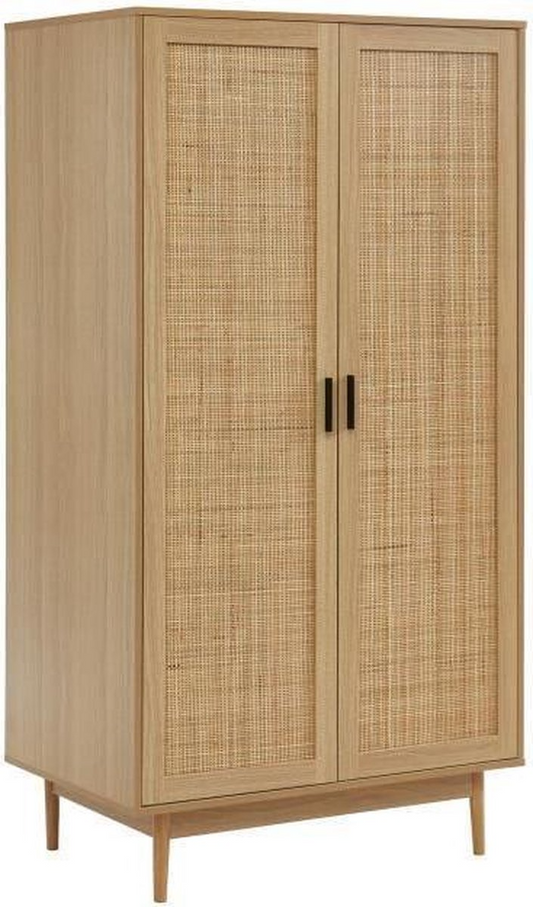 Teak Wood and Rattan Net Wardrobe