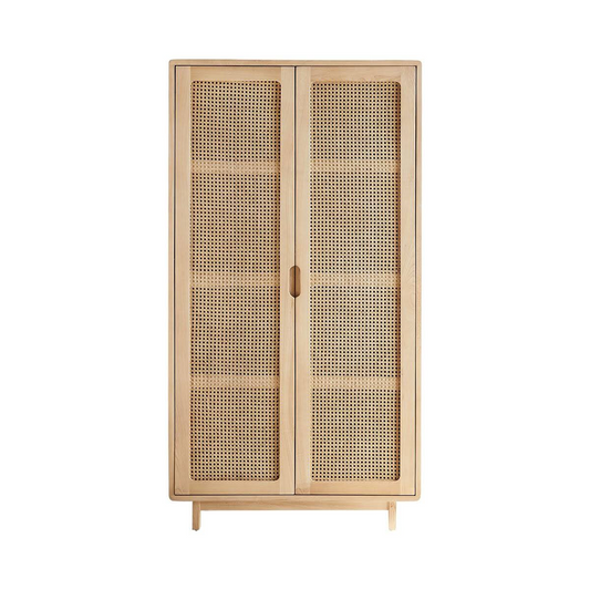 Teak Wood and Big Woven Rattan Net Wardrobe