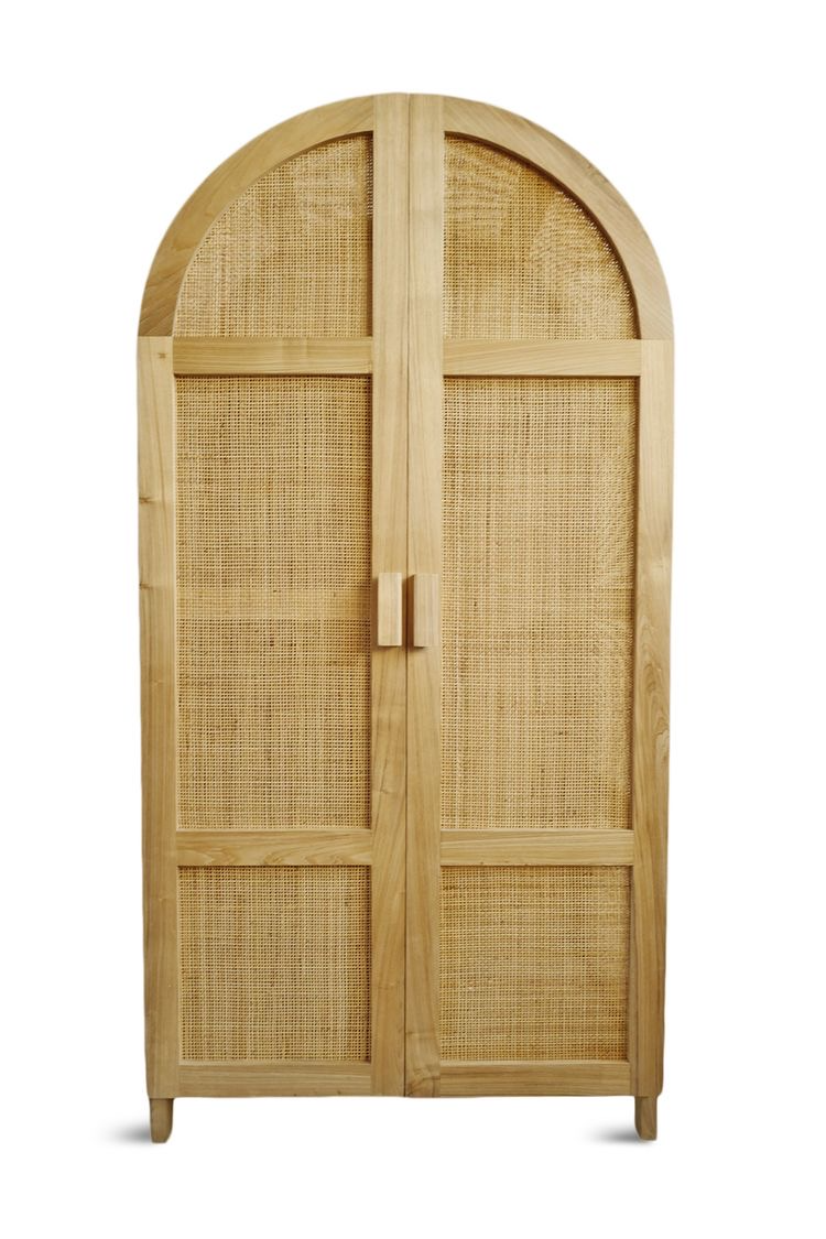 Exotic Circular Teak Wood and Woven Rattan Wardrobe