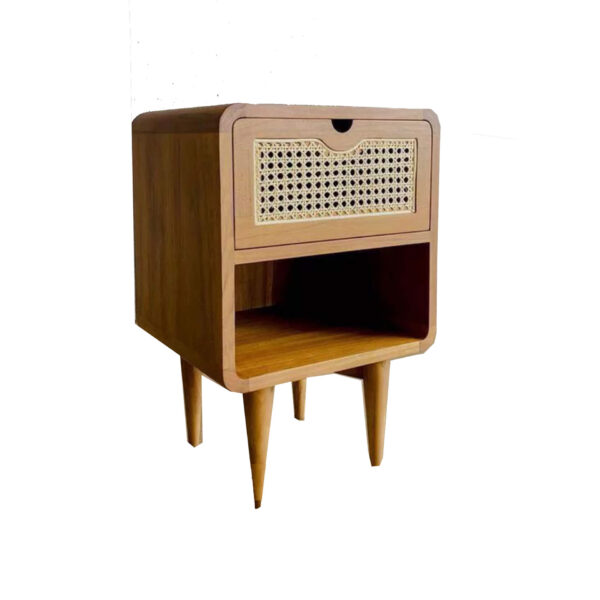 Elegant Teak Wood and Rattan Bed Side