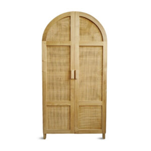 Exotic Circular Teak Wood and Woven Rattan Wardrobe