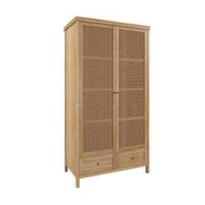 Massive and Elegant Teak Wood Wardrobe with Woven Rattan