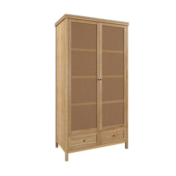 Massive and Elegant Teak Wood Wardrobe with Woven Rattan