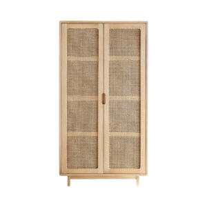 Teak Wood and Big Woven Rattan Net Wardrobe