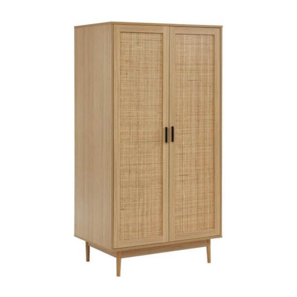 Teak Wood and Rattan Net Wardrobe