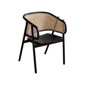 Black Treated Teak Wood Chair with Woven Rattan