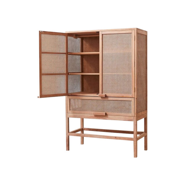 Dark Teak Wood and Woven Rattan Unique Cabinet - Image 2