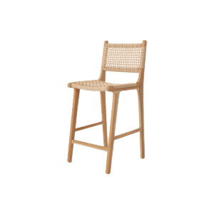 High Teak Wood Stool with Natural Knitting