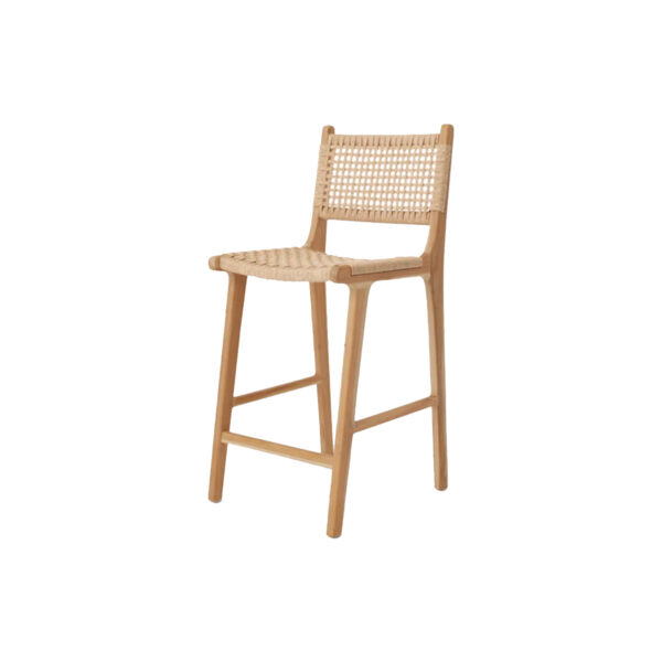High Teak Wood Stool with Natural Knitting