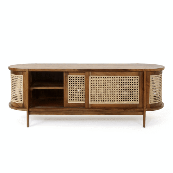 Island Heritage Dark Teak Wood and White Woven Rattan Cabinet - Image 2