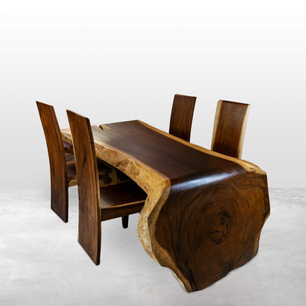 Master's One Trunk Piece Massive Suar Wood Table with Chairs - Image 2