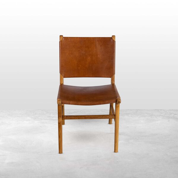 Master's Teak Wood Chair with Luxury Brown Water Buffalo Full Leather - Image 2